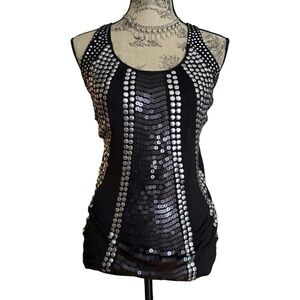 Y2K Black and Silver Sequin Tank Top with Studs Size XS